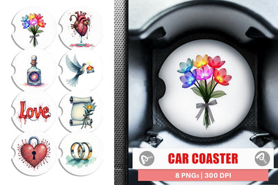 Car Coaster Galactic Affection Sci-Fi Love Symbols Sublimation artnoy 