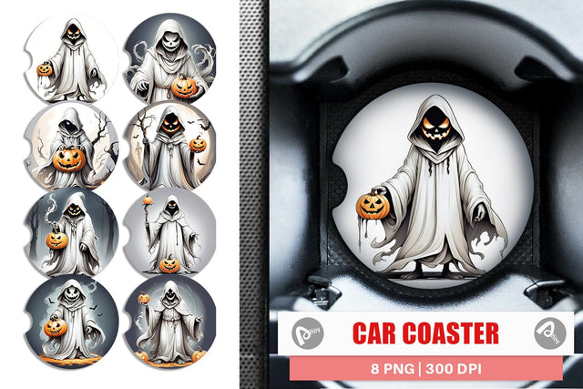 Car Coaster Ghost and Pumpkin Sublimation artnoy 