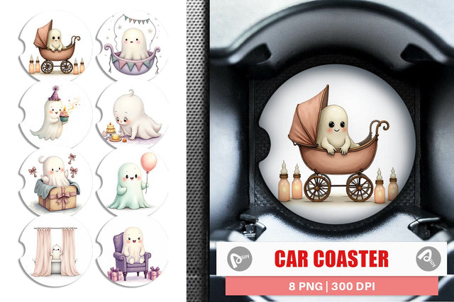 Car Coaster Ghost Baby Shower Sublimation artnoy 