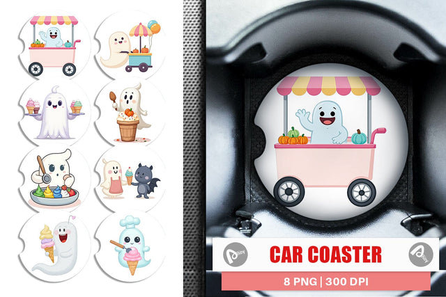 Car Coaster Ghost Ice Cream Sublimation artnoy 