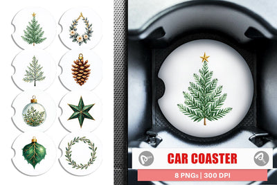 Car Coaster Gilded Botanical Watercolor Christmas Sublimation artnoy 