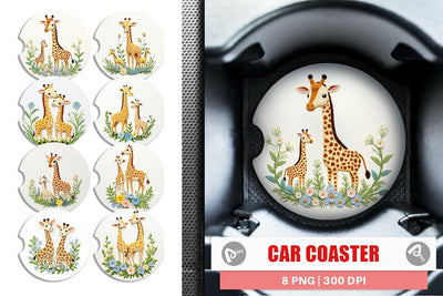 Car Coaster Giraffe Embroidery Sublimation artnoy 