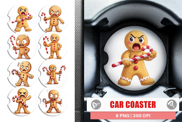 Car Coaster Glaring Gingerbread Man Sublimation artnoy 
