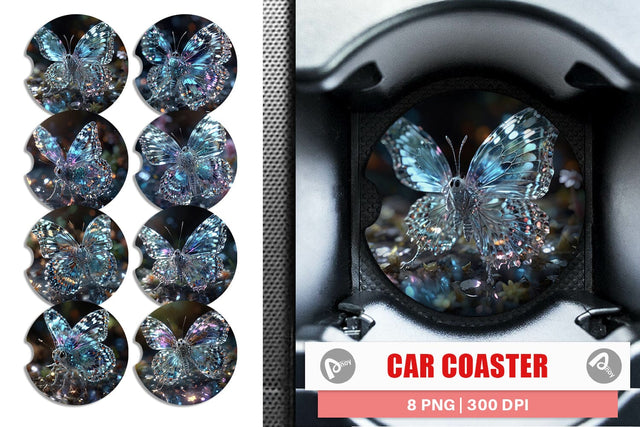 Car Coaster Glass Butterfly Glitter Sublimation artnoy 