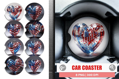 Car Coaster Glass Heart Patriotic Sublimation artnoy 