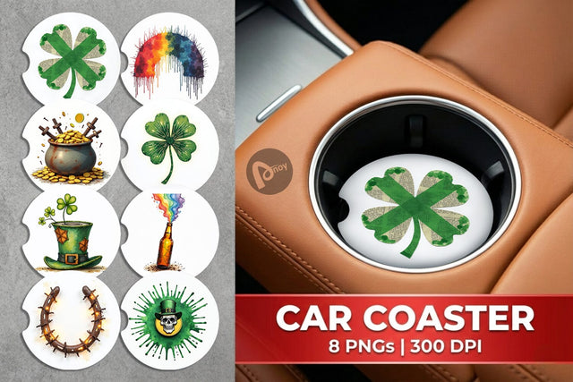 Car Coaster Glitch & Gold Surreal St. Patrick's Day Lucky Charms Sublimation artnoy 
