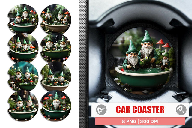 Car Coaster Gnome in the Bathtub Sublimation artnoy 