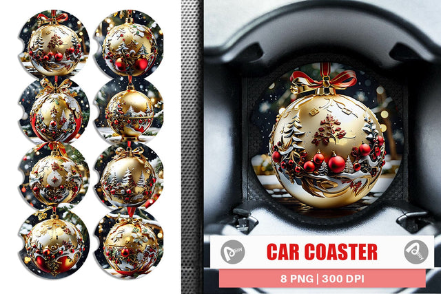 Car Coaster Gold Round Christmas Sublimation artnoy 