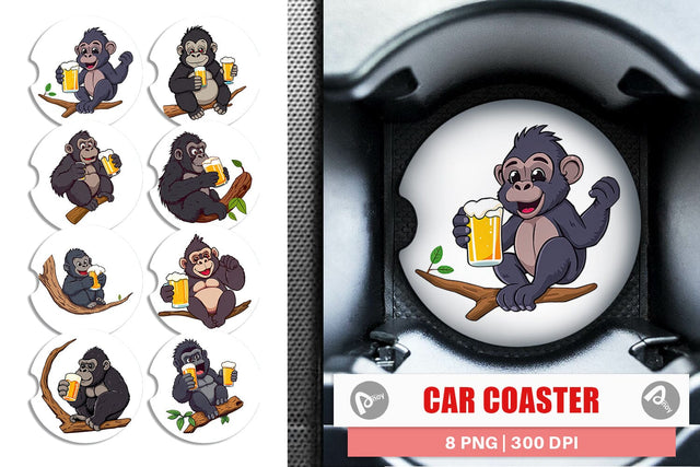 Car Coaster Gorilla Beer Day Sublimation artnoy 