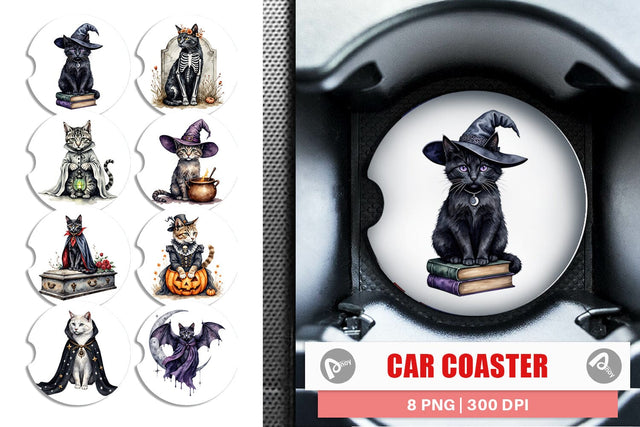 Car Coaster Gothic Catloween Sublimation artnoy 