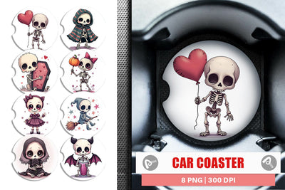 Car Coaster Gothic Cute Skeletons Sublimation artnoy 