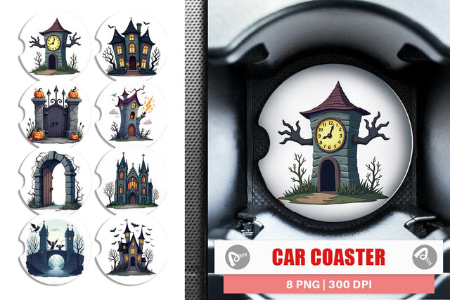 Car Coaster Gothic Halloween Gothic Architecture Sublimation artnoy 