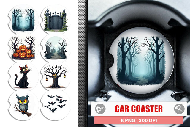 Car Coaster Gothic Halloween Haunted Forest Sublimation artnoy 