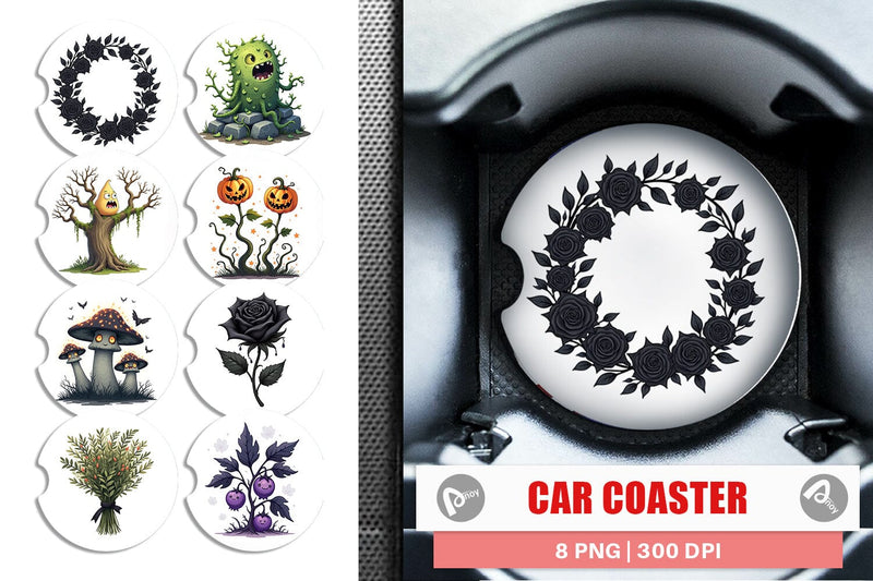 Car Coaster Gothic Halloween Plants and Herbs Sublimation artnoy 