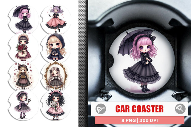 Car Coaster Gothic Lolita Dolls Sublimation artnoy 