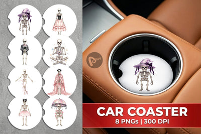 Car Coaster Graceful Coquette Skeleton Watercolor Sublimation artnoy 