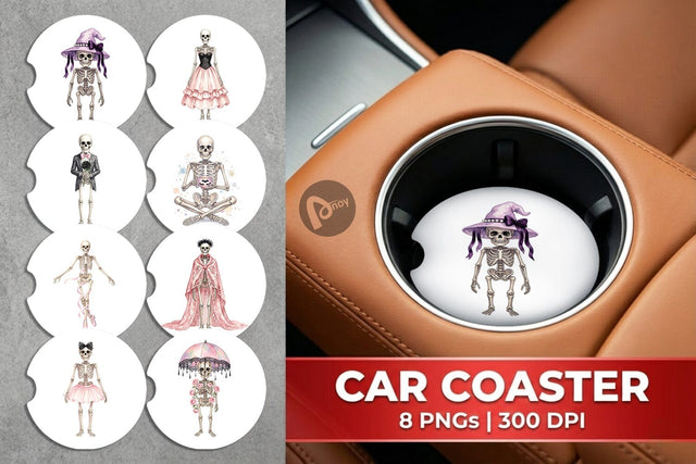 Car Coaster Graceful Coquette Skeleton Watercolor Sublimation artnoy 