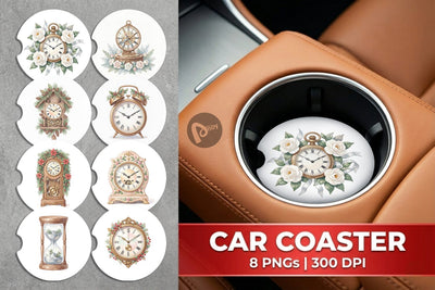 Car Coaster Graceful Winter Timepiece Watercolor Sublimation artnoy 