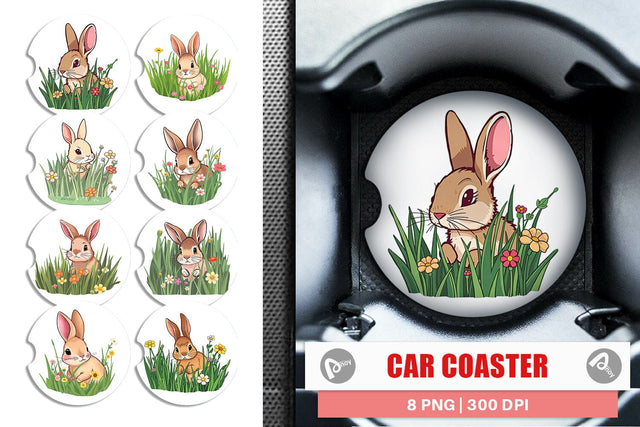 Car Coaster Grass Bunny Sublimation artnoy 