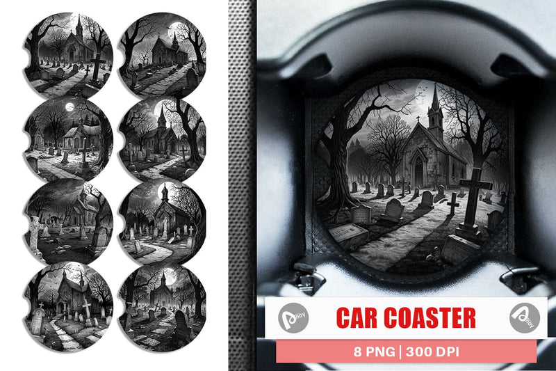 Car Coaster Graveyard Halloween Sublimation artnoy 