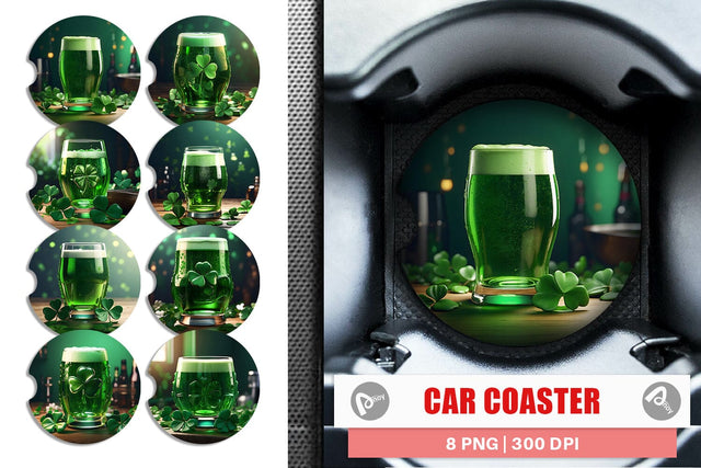 Car Coaster Green Beer Patrick's Day Sublimation artnoy 