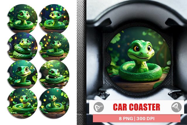 Car Coaster Green Snake Patrick's Day Sublimation artnoy 