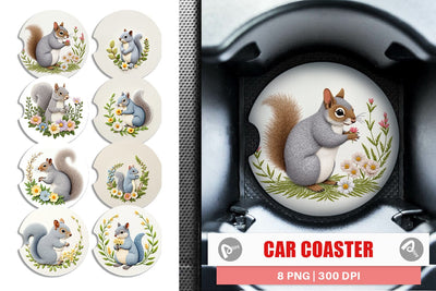 Car Coaster Grey Squirrel Sublimation artnoy 