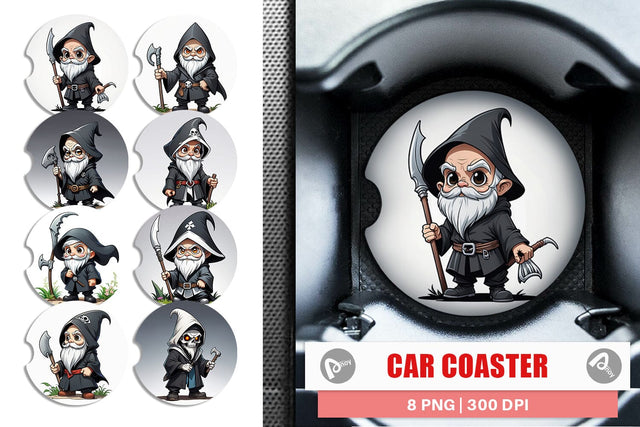 Car Coaster Grim Reaper Gnome Sublimation artnoy 