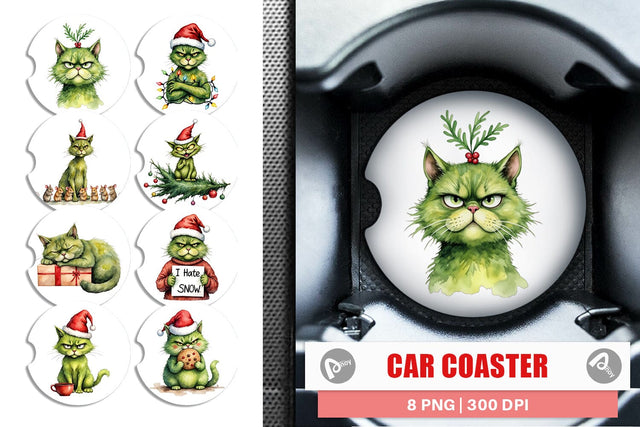 Car Coaster Grinchy Catsmas Sublimation artnoy 