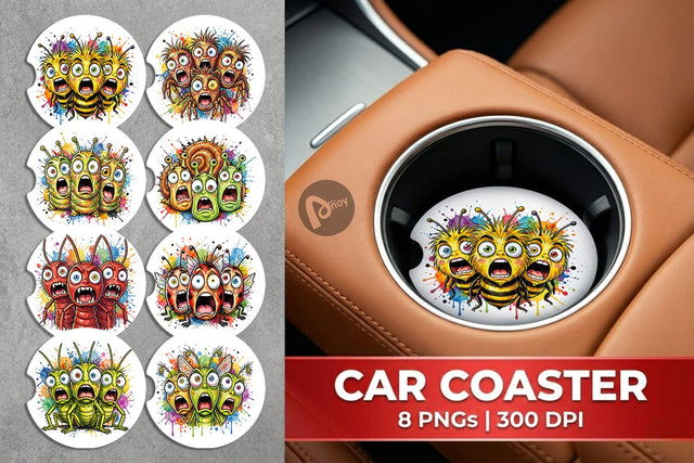 Car Coaster Gritty Comic Garden Insects Heatwave Sublimation artnoy 
