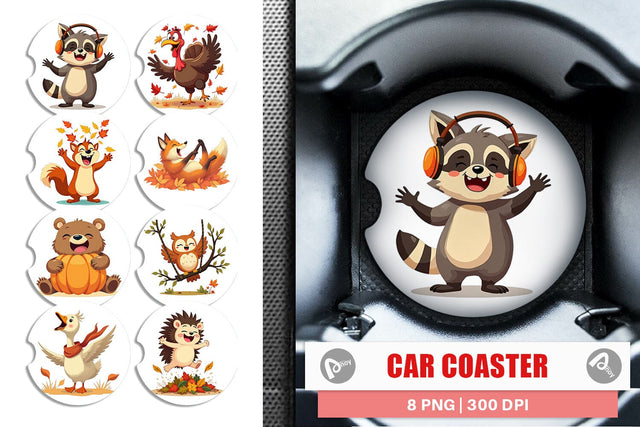 Car Coaster Groovy Fall Critters Sublimation artnoy 