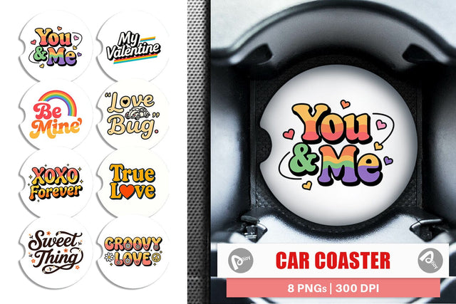Car Coaster Groovy Love Retro Valentine Quotes Sublimation artnoy 