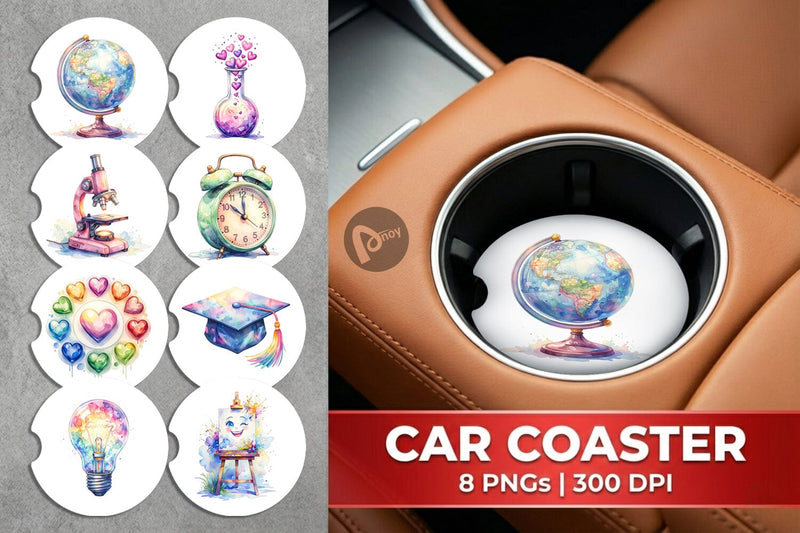 Car Coaster Groovy School Icons Sublimation artnoy 