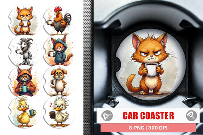 Car Coaster Grumpy Animal Mornings Sublimation artnoy 