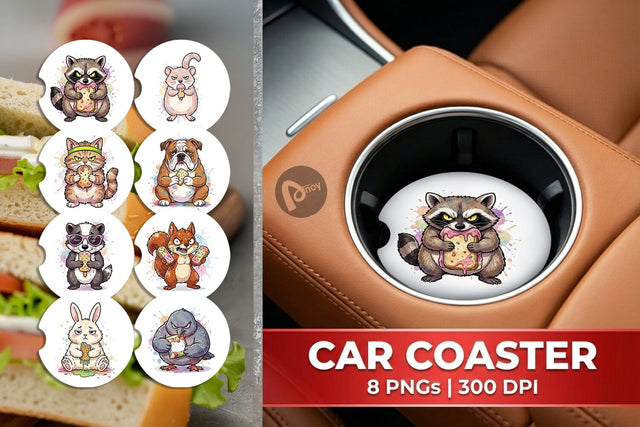 Car Coaster Grumpy Anti Diet Animal Watercolor Sublimation artnoy 