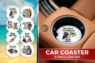 Car Coaster Grumpy Beach Goth Typography Sublimation artnoy 
