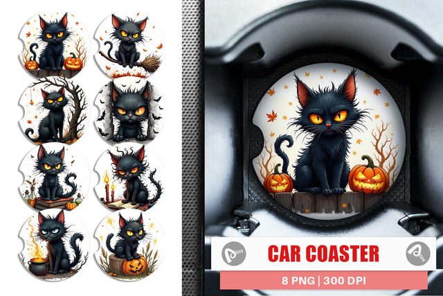 Car Coaster Grumpy Black Cat Sublimation artnoy 