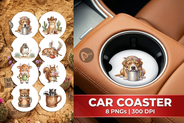 Car Coaster Grumpy Desert Coffee Animal Watercolor Sublimation artnoy 