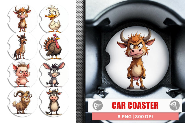 Car Coaster Grumpy Farm Animals Sublimation artnoy 