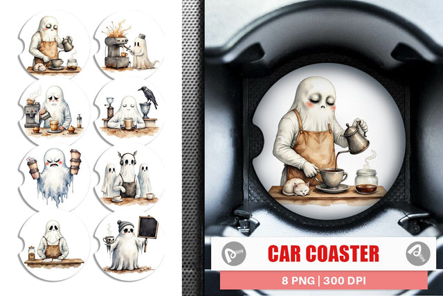 Car Coaster Grumpy Ghost Barista Sublimation artnoy 