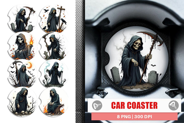 Car Coaster Grumpy Grim Reaper Sublimation artnoy 