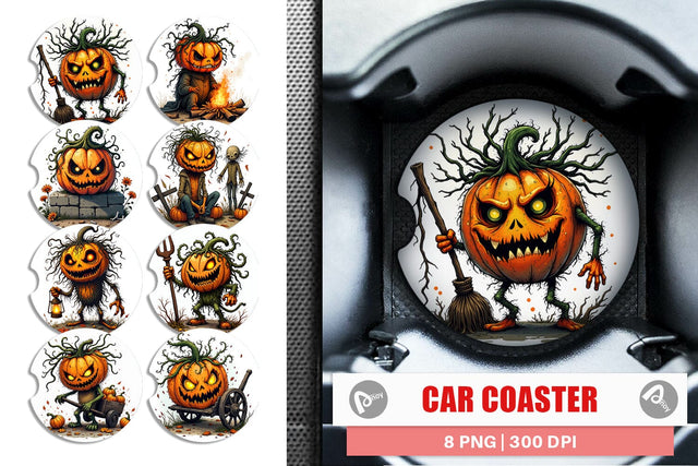 Car Coaster Grumpy Jack o Lantern Sublimation artnoy 
