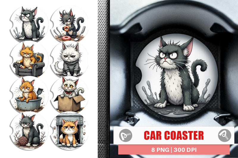 Car Coaster Grumpy Kitty Sublimation artnoy 