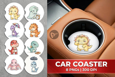 Car Coaster Grumpy Morning Dinosaur Coffee Sublimation artnoy 