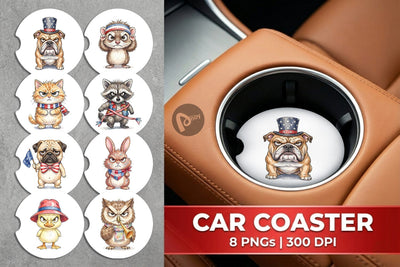 Car Coaster Grumpy Patriotic Pets Ink Sublimation artnoy 