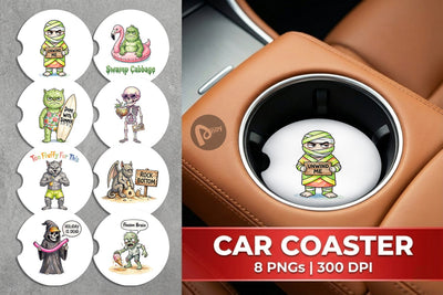 Car Coaster Grumpy Summerween Monster Watercolor Sublimation artnoy 