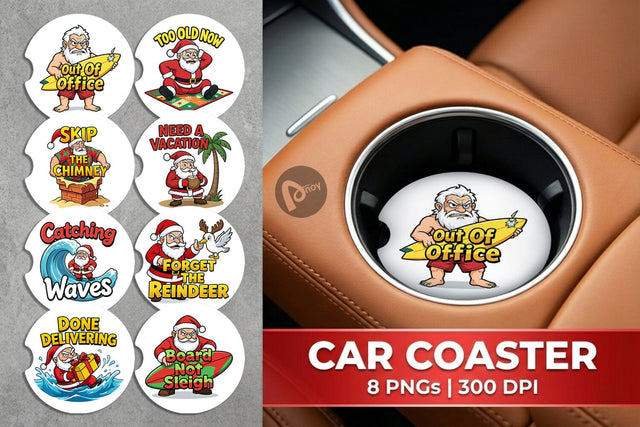 Car Coaster Grumpy Surfer Santa Sarcastic Quotes Sublimation artnoy 
