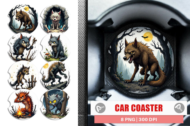 Car Coaster Grumpy Werewolf Sublimation artnoy 