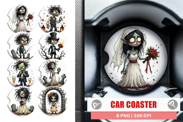Car Coaster Grumpy Zombie Couple Sublimation artnoy 