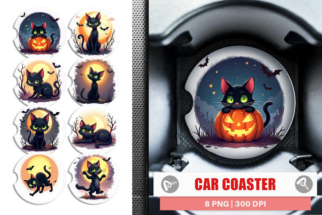 Car Coaster Halloween Cat Glow Sublimation artnoy 